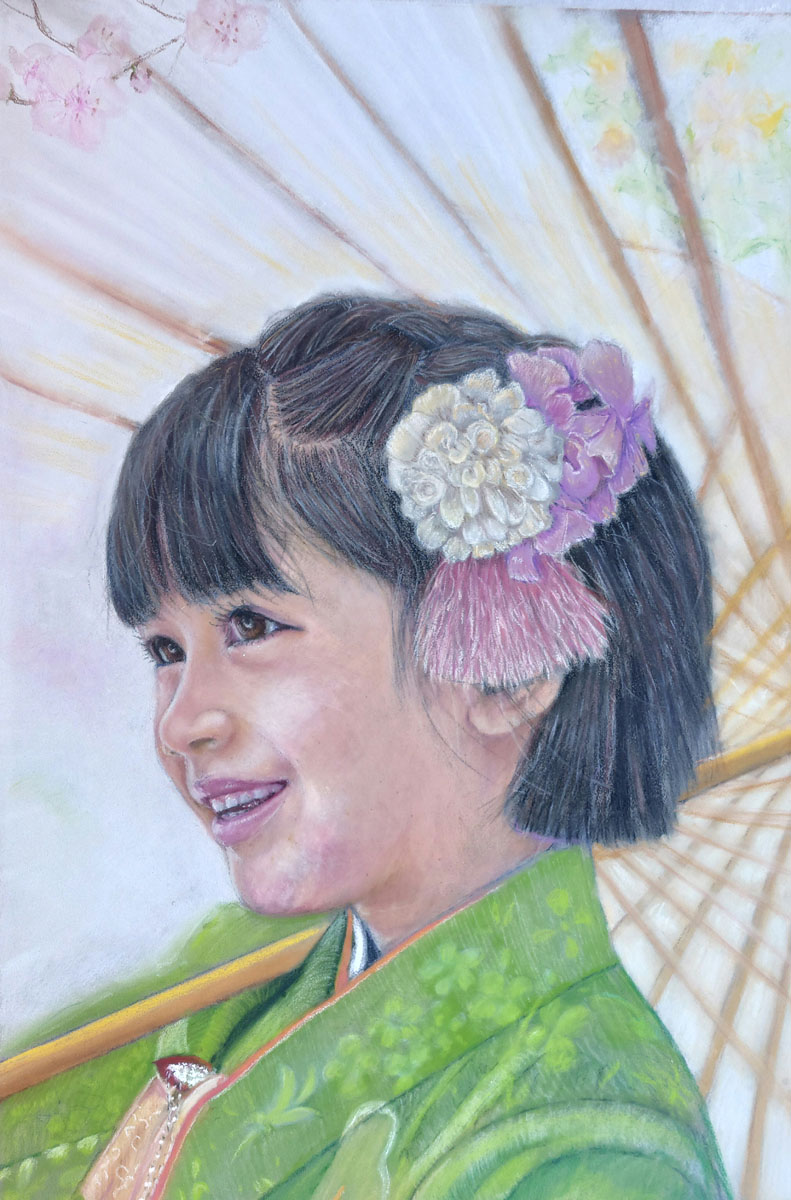 Ritratto bambina italo giapponese in pastello
