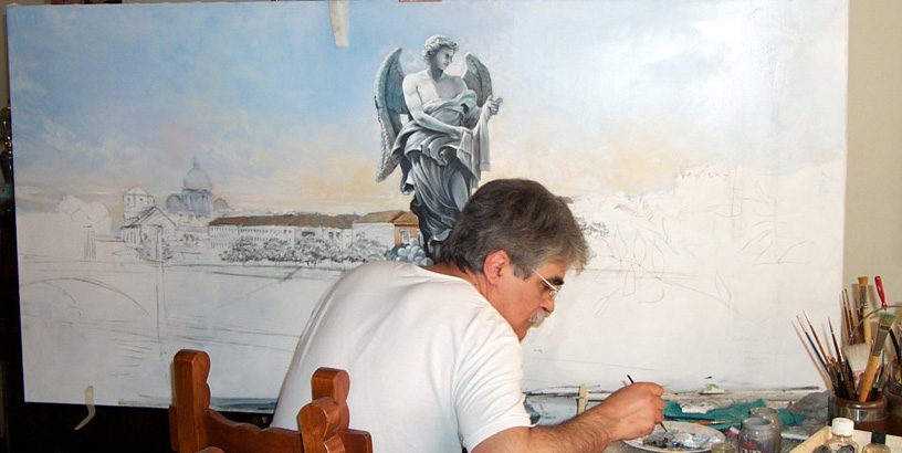 Vittorio Murrù mentre dipinge